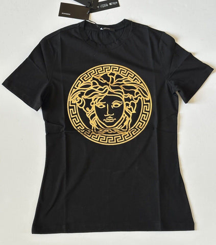 Versace Women's Gold Medusa Black Cotton Jersey T-Shirt 4 (38) A89559S NWT $475