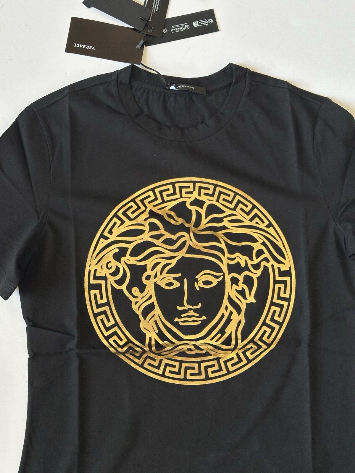 Versace Women's Gold Medusa Black Cotton Jersey T-Shirt 4 (38) A89559S NWT $475