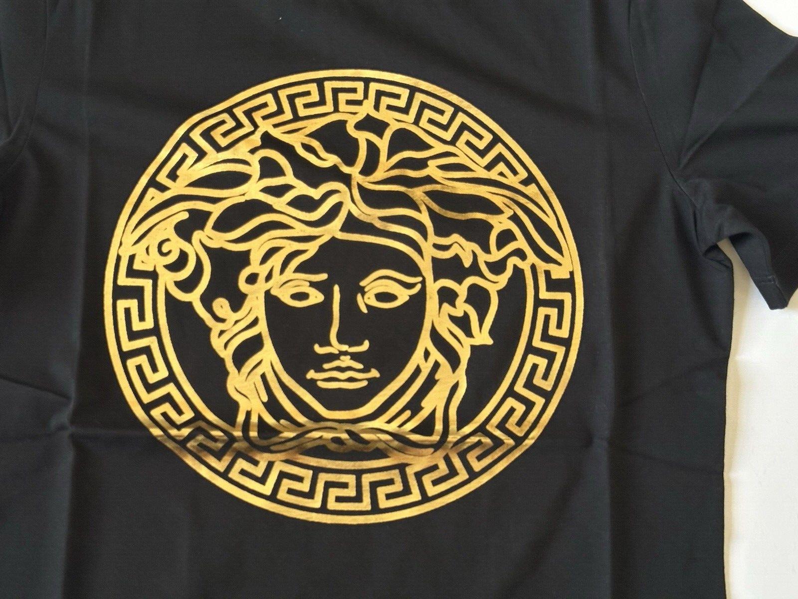 Versace Women's Gold Medusa Black Cotton Jersey T-Shirt 4 (38) A89559S NWT $475