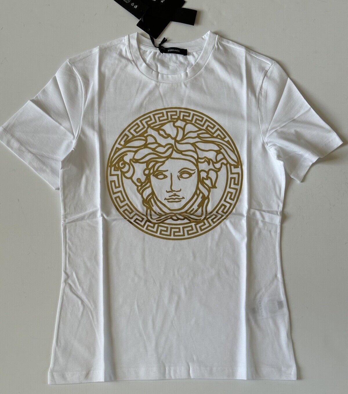 Versace Women's Gold Medusa White  Cotton Jersey T-Shirt 4 (38) A89559S NWT $475