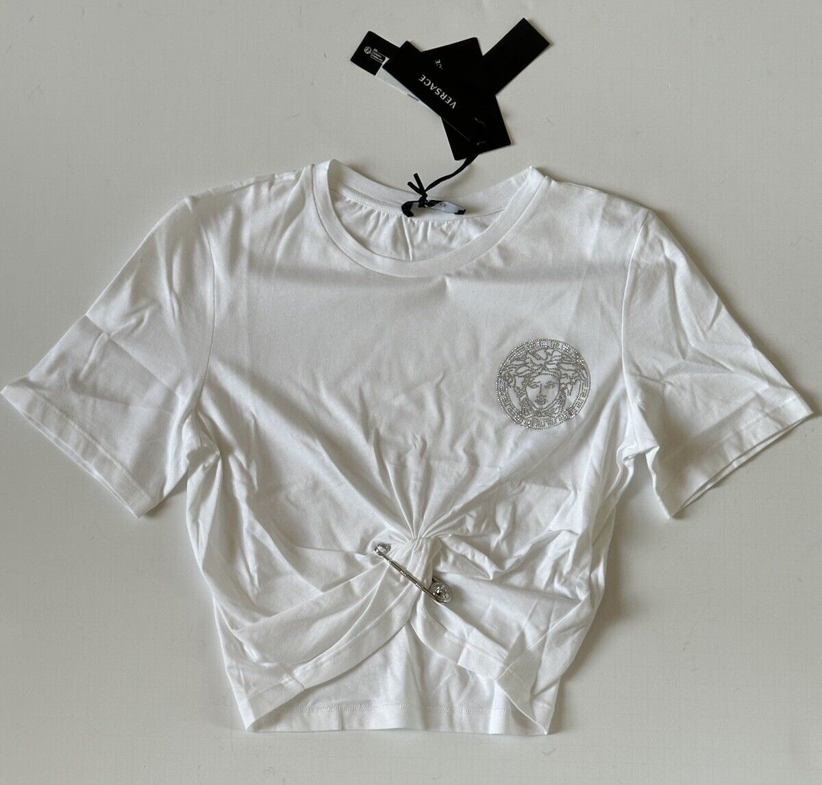 Versace Medusa Embroided Crop White Cotton Jersey T-Shirt 2 (36) 10144566 $600