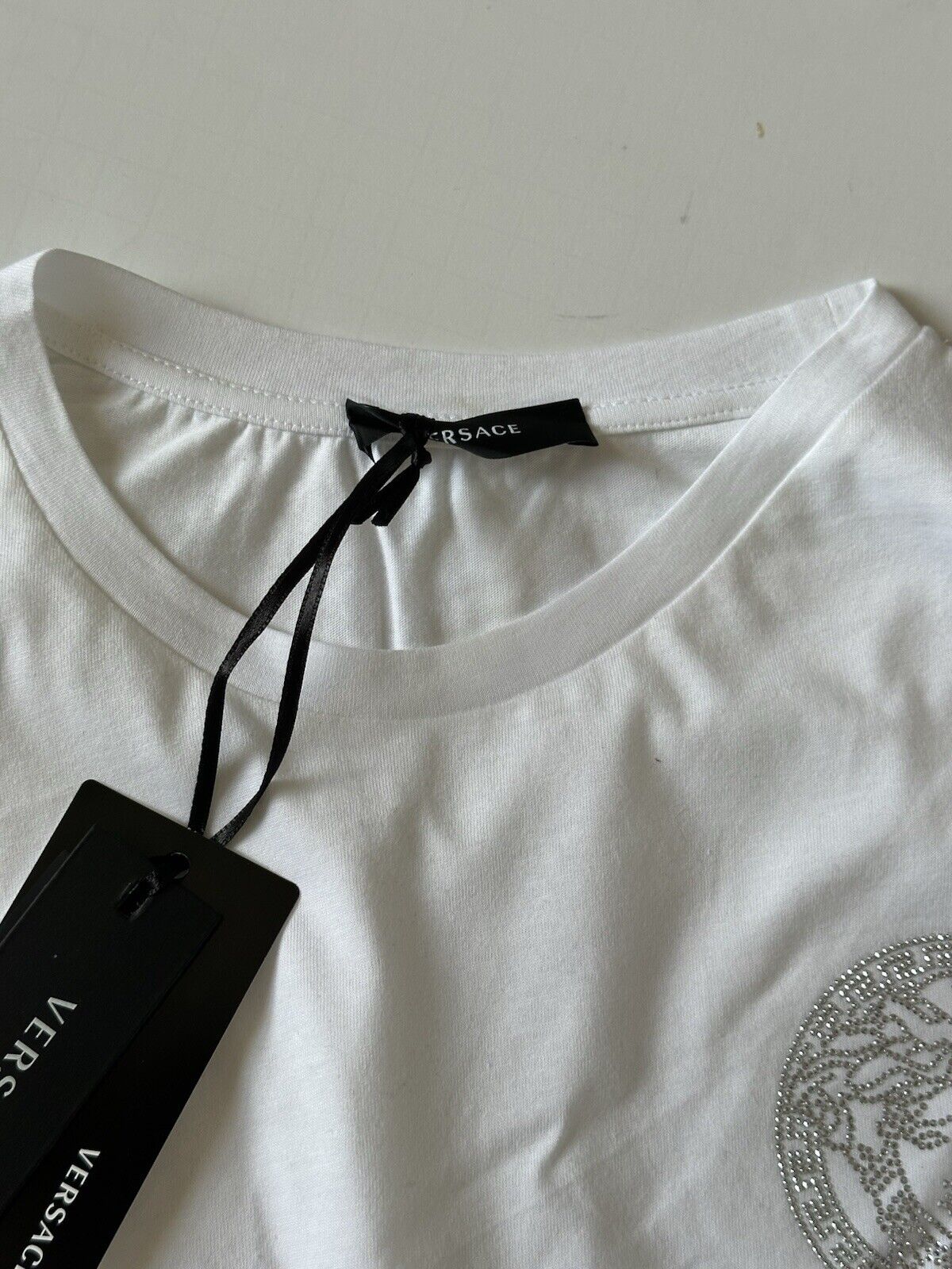 Versace Medusa Embroided Crop White Cotton Jersey T-Shirt 2 (36) 10144566 $600