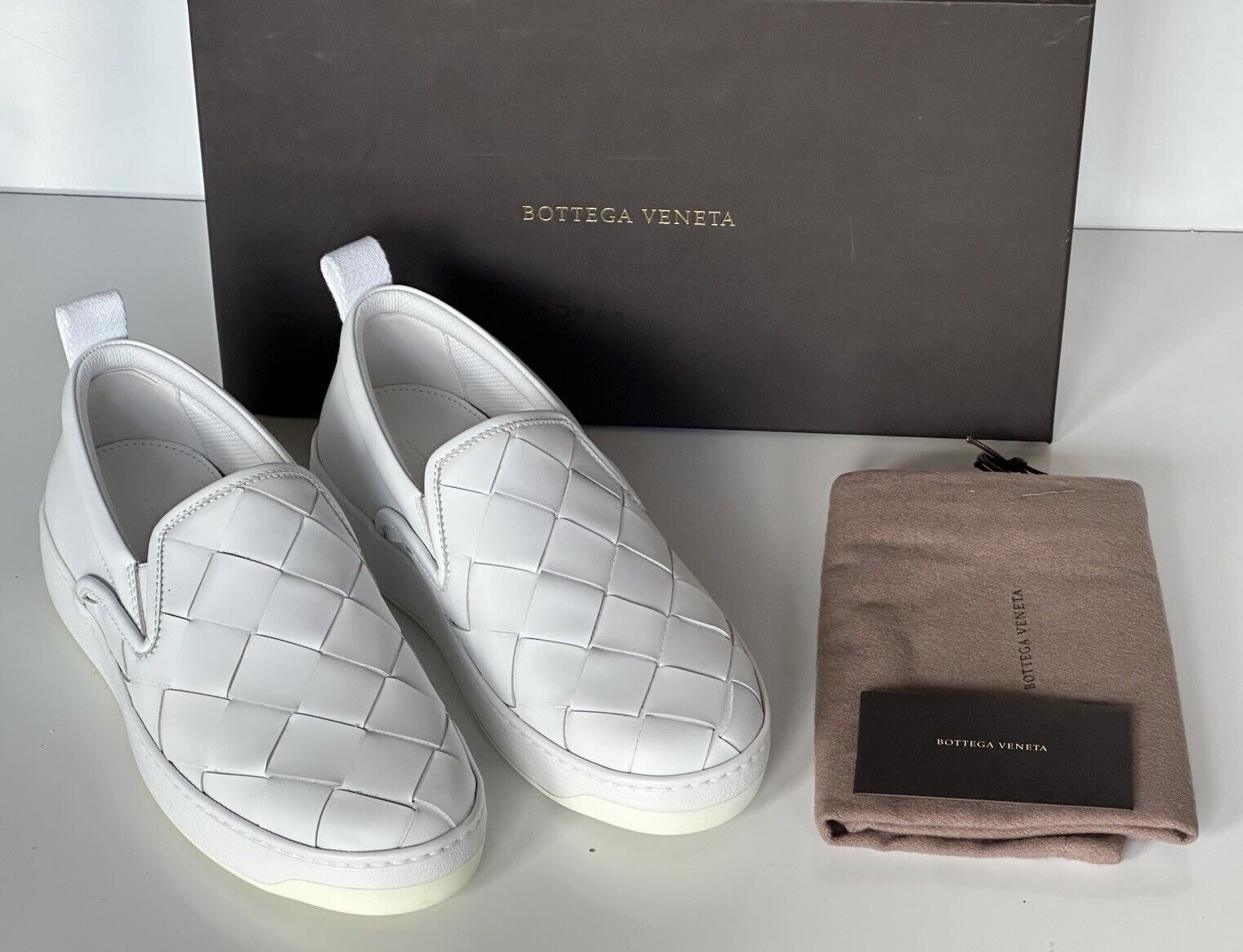 Bottega Veneta Rubber Sole Calf Leather Optic White Shoes 7.5 US 578303 9122 NIB