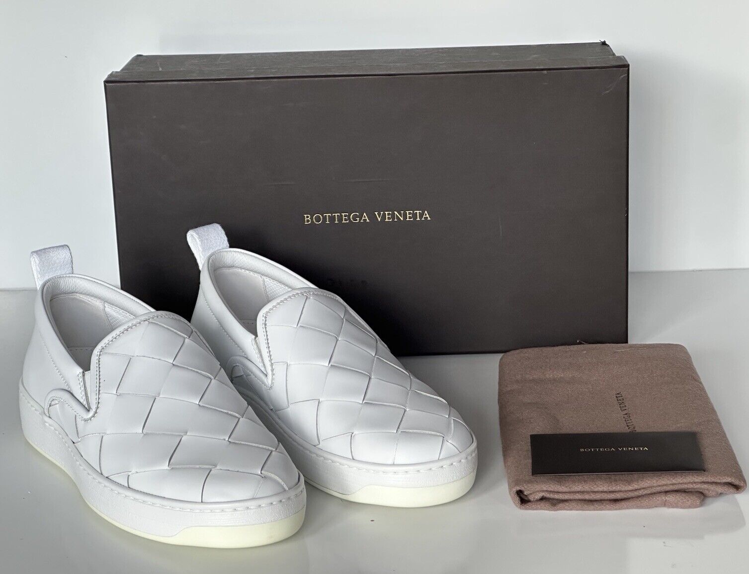 Bottega Veneta Rubber Sole Calf Leather Optic White Shoes 7.5 US 578303 9122 NIB