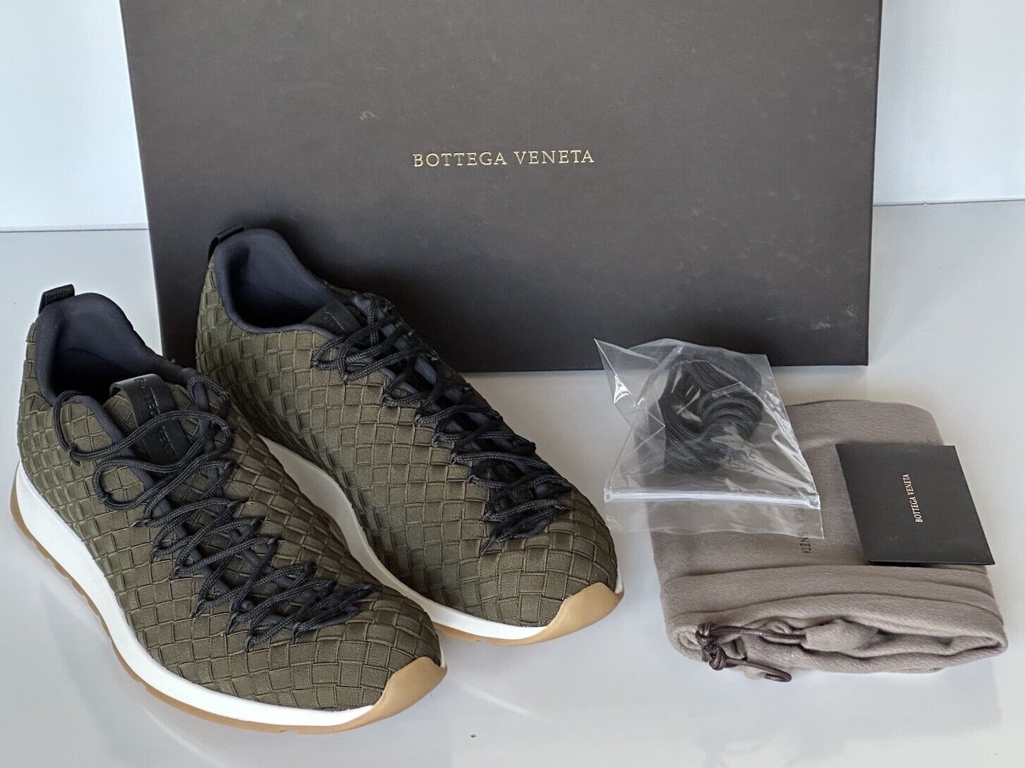 Bottega Veneta Men's Scar Tex Khaki Sneakers 8.5 US (41.5) 609915 3349 NIB $790