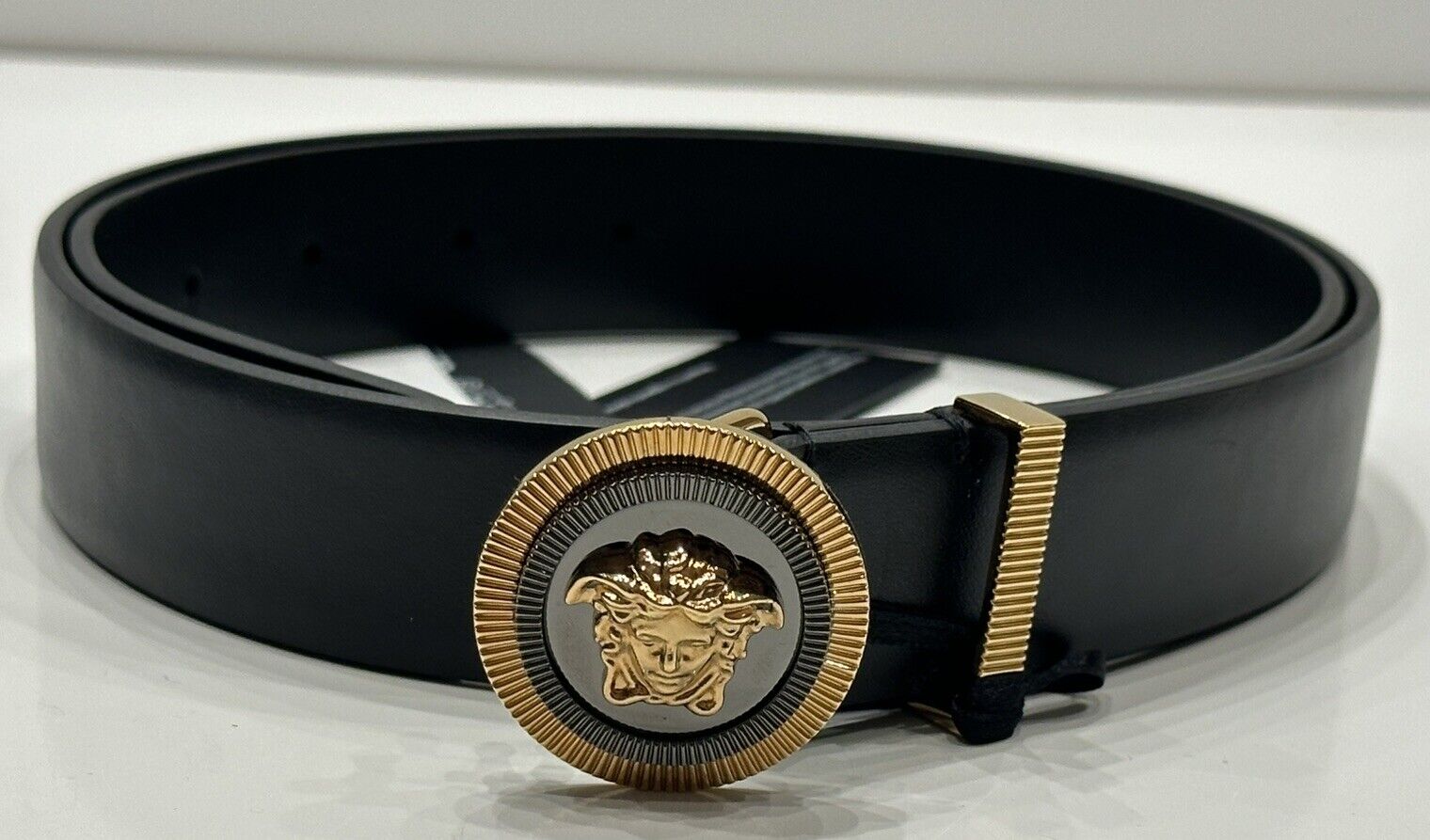 Versace Medusa-Buckle Black Slim Leather Belt 95 (38) Italy 1003760 NWT $550