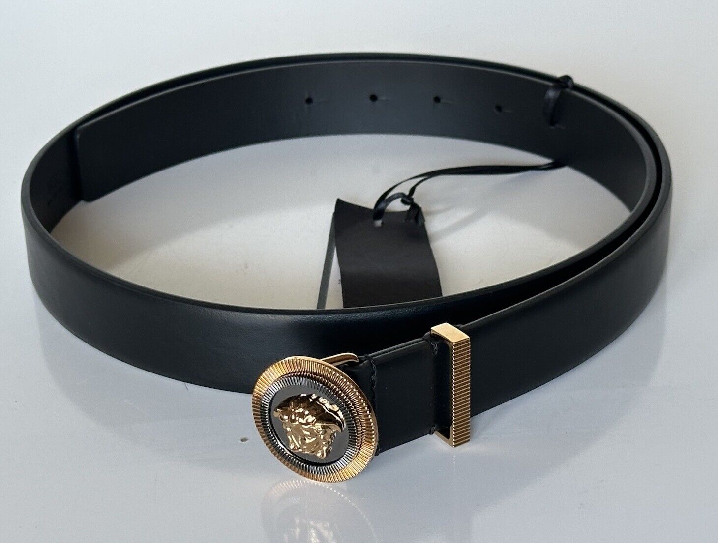 Versace Medusa-Buckle Black Slim Leather Belt 95 (38) Italy 1003760 NWT $550