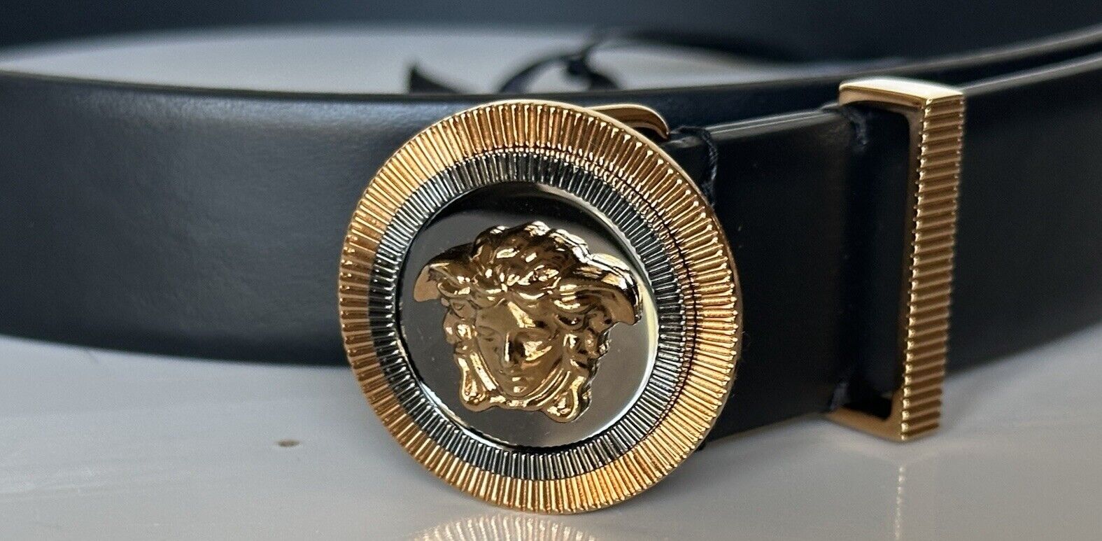 Versace Medusa-Buckle Black Slim Leather Belt 95 (38) Italy 1003760 NWT $550