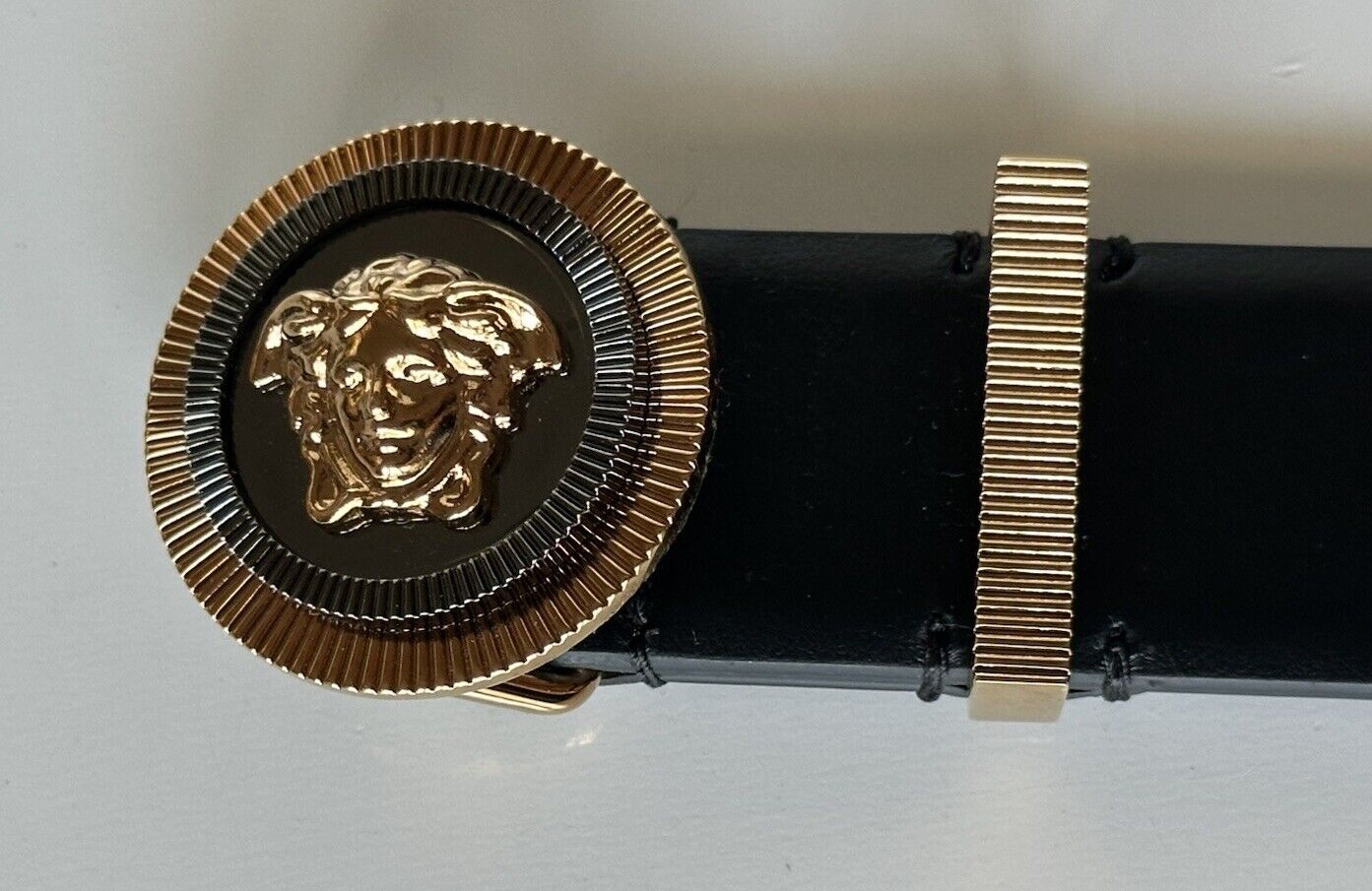 Versace Medusa-Buckle Black Slim Leather Belt 95 (38) Italy 1003760 NWT $550