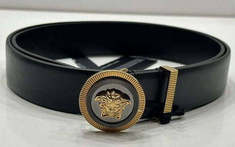 Versace Medusa-Buckle Black Slim Leather Belt 90 (36) Italy 1004009 NWT $550