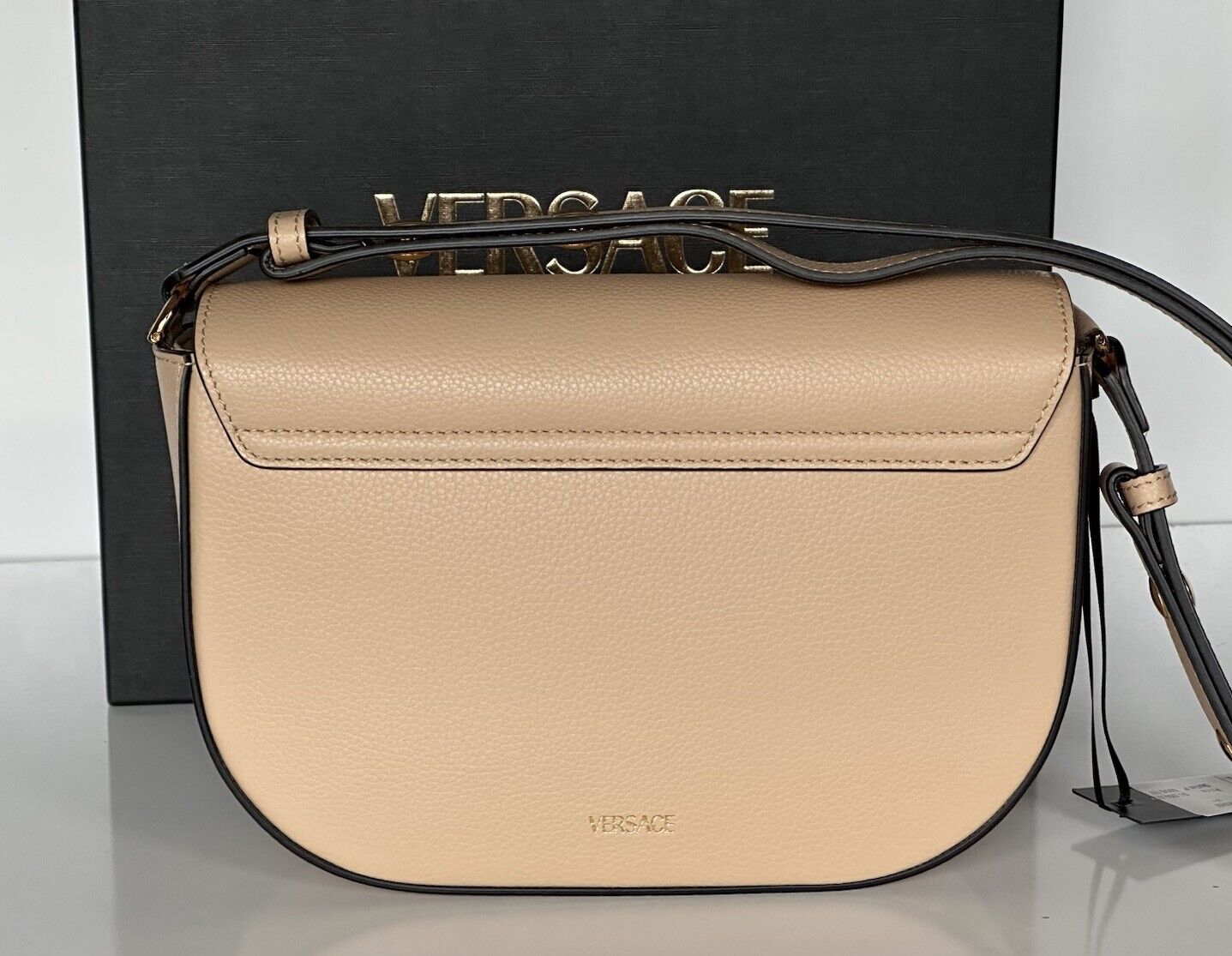 Versace Virtus Grainy Leather Beige Crossbody Shoulder Bag 1014278 IT NWT $1550