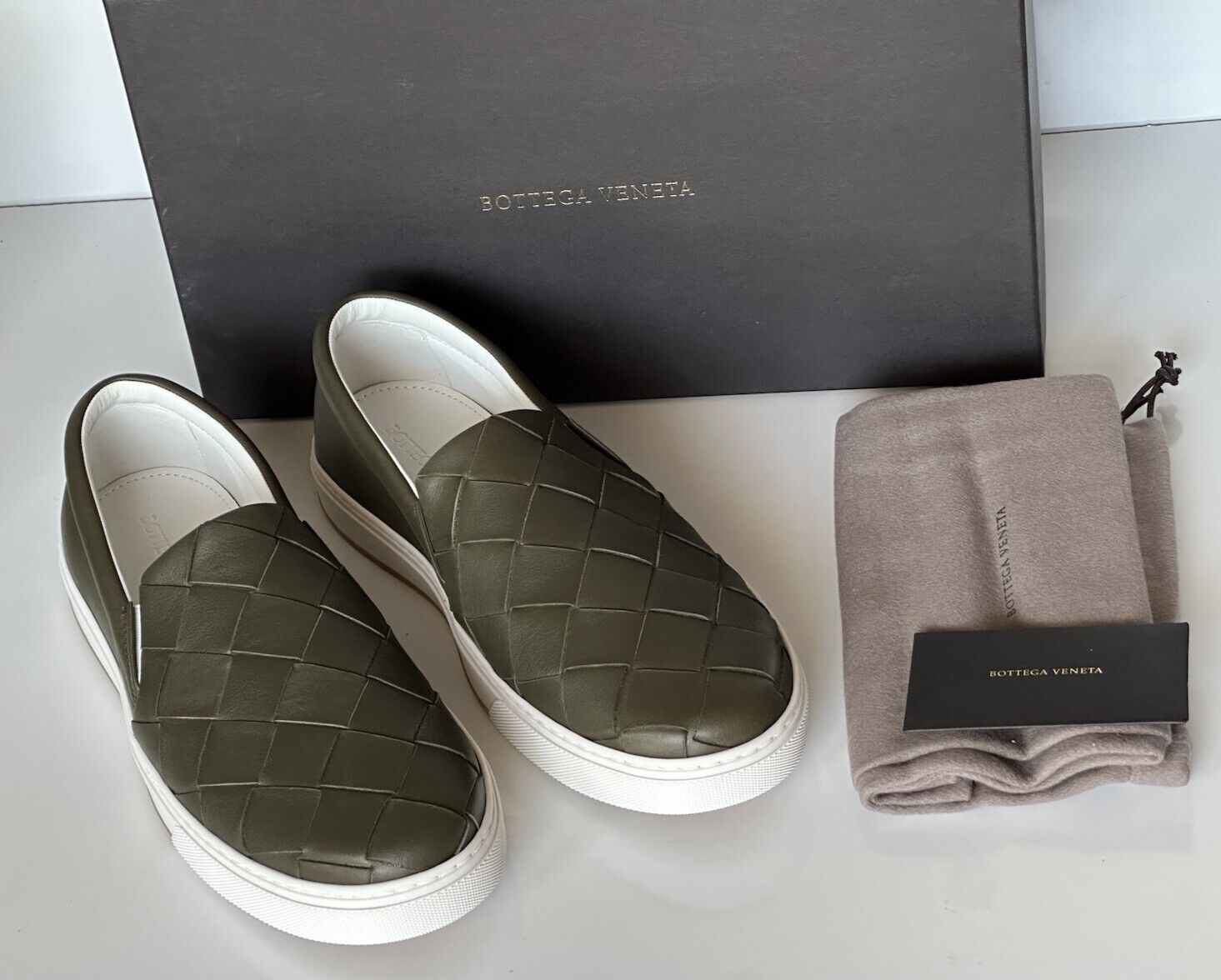 Bottega Veneta Rubber Sole Calf Leather Khaki Shoes 8.5 US 608751 NIB $760