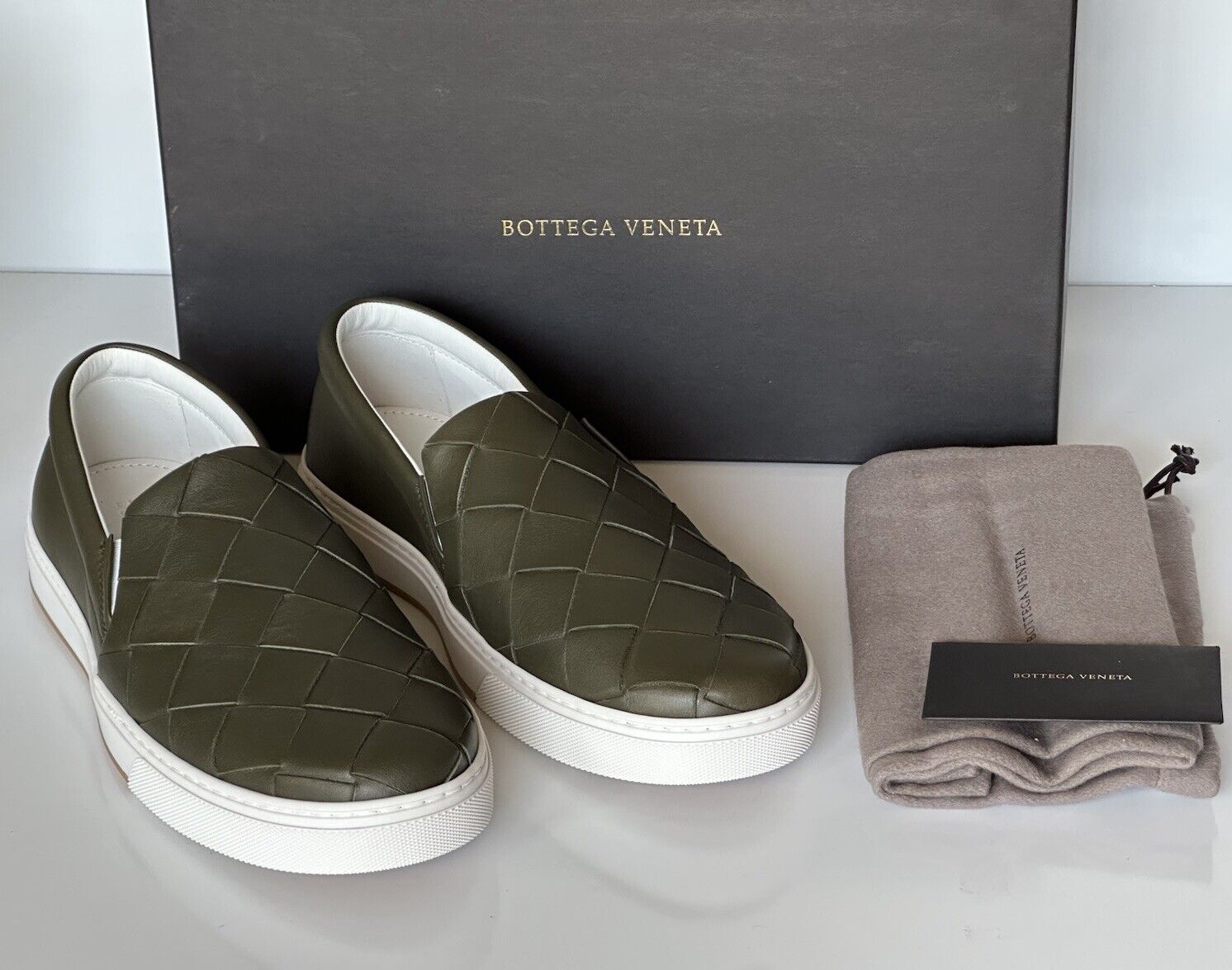 Bottega Veneta Rubber Sole Calf Leather Khaki Shoes 8.5 US 608751 NIB $760