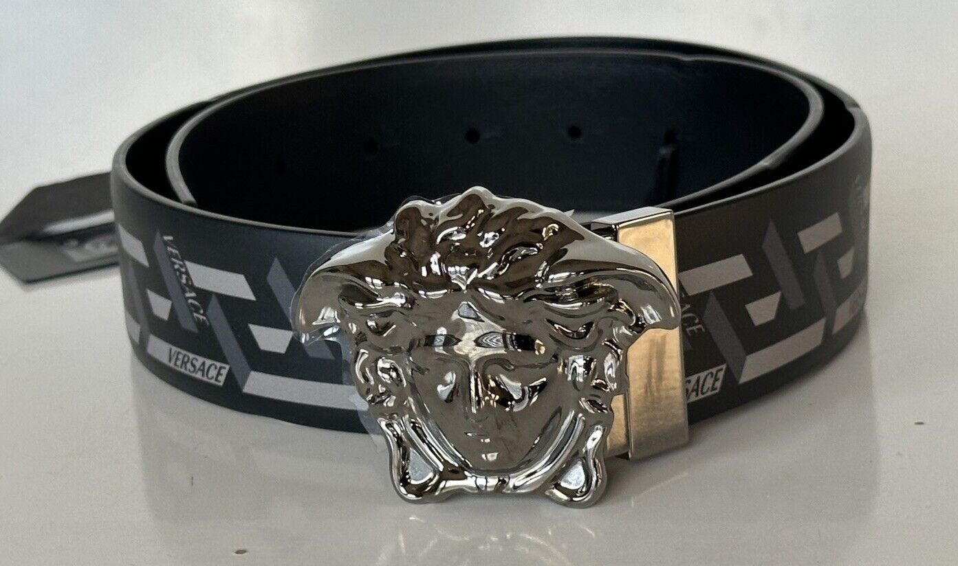 Versace Medusa Silver Buckle Calf Leather Black/Grey Belt 75 (30) DCU6705 NWT