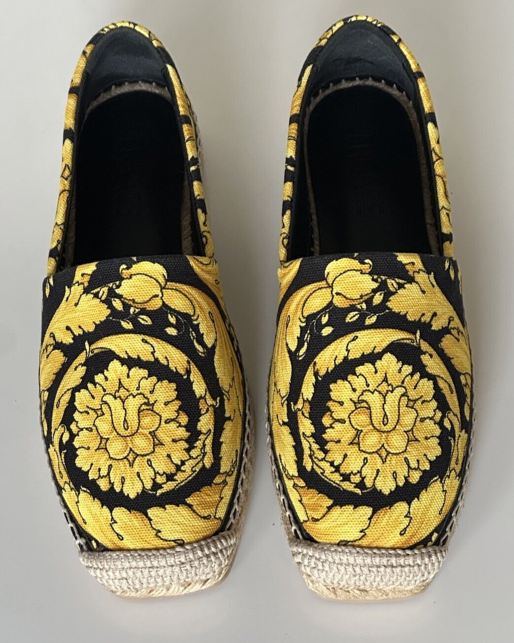 VERSACE Barocco Print Gold/Black Fabric Espadrilles 6 US 1004030 Spain NIB