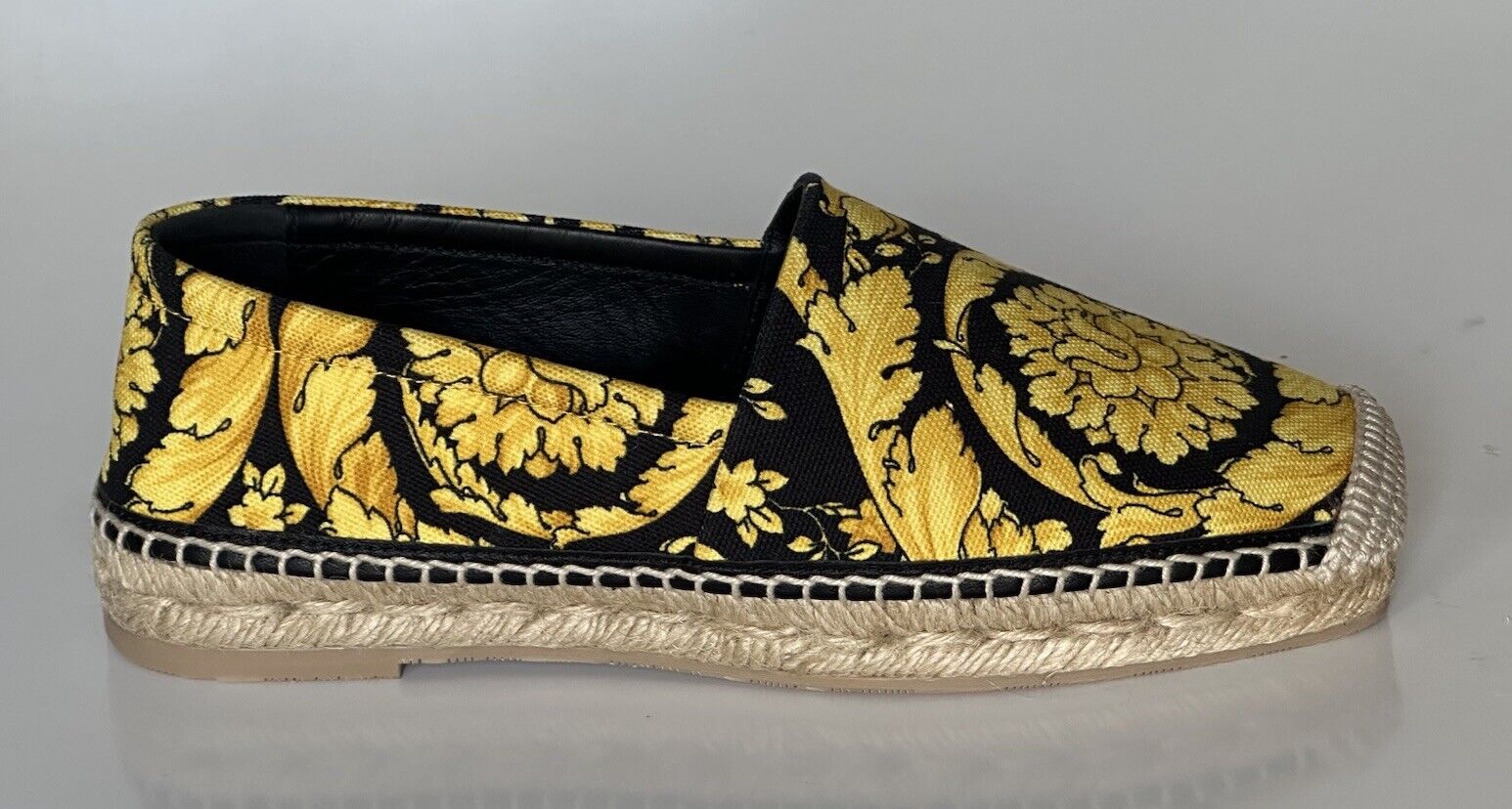 VERSACE Barocco Print Gold/Black Fabric Espadrilles 6 US 1004030 Spain NIB