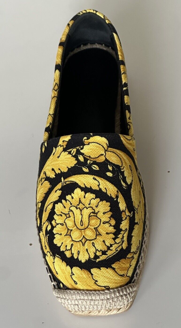 VERSACE Barocco Print Gold/Black Fabric Espadrilles 6 US 1004030 Spain NIB