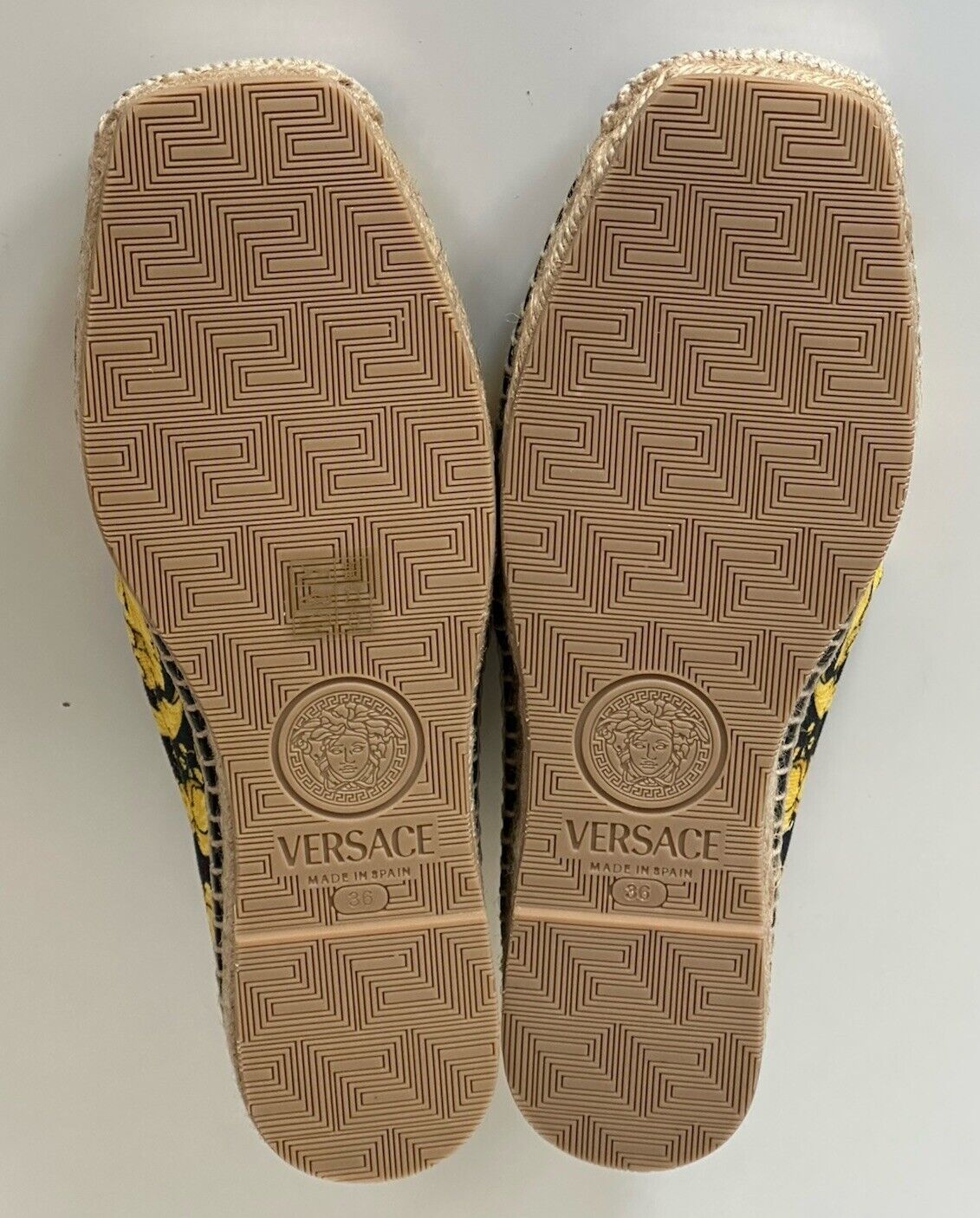 VERSACE Barocco Print Gold/Black Fabric Espadrilles 6 US 1004030 Spain NIB