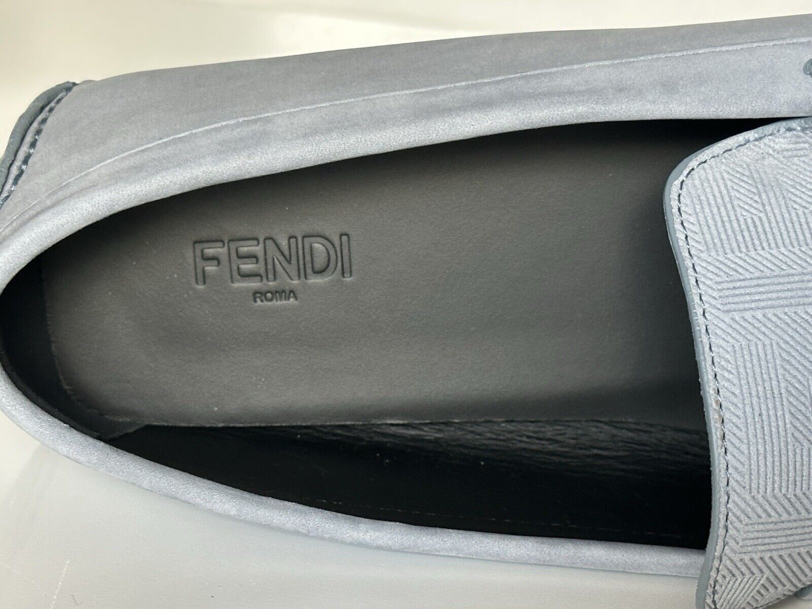 Fendi O’lock Leather Sky Blue Driver Shoes 10 US (9 Fendi) 7D1547 Italy NIB $770