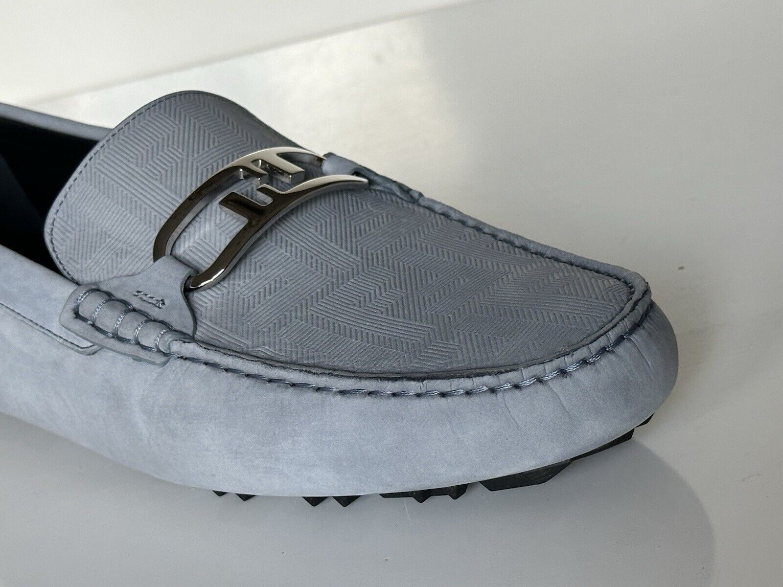 Fendi O’lock Leather Sky Blue Driver Shoes 10 US (9 Fendi) 7D1547 Italy NIB $770