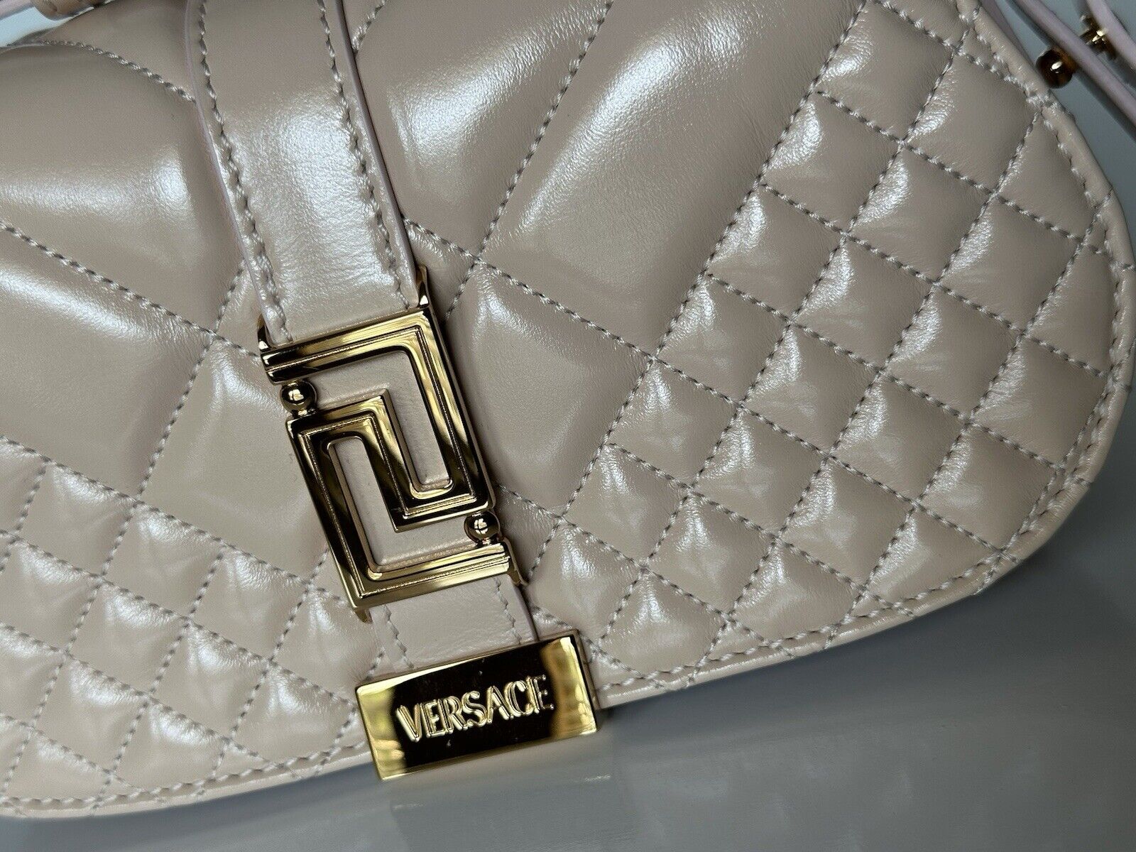 Versace Quilted Calf Leather Light Pink Mini Shoulder Bag 1010951 IT NWOT $1625