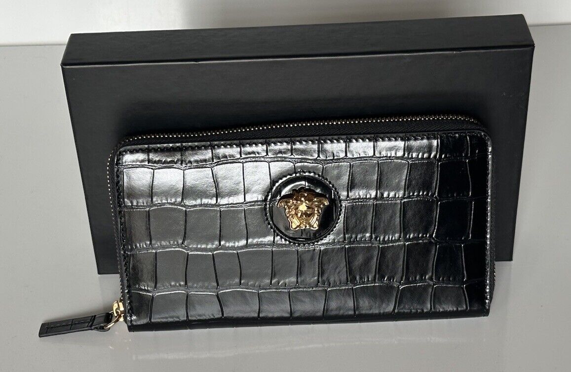 Versace Gold Medusa Head Black Leather Zipper Long Wallet IT DPDI056 NWT $725