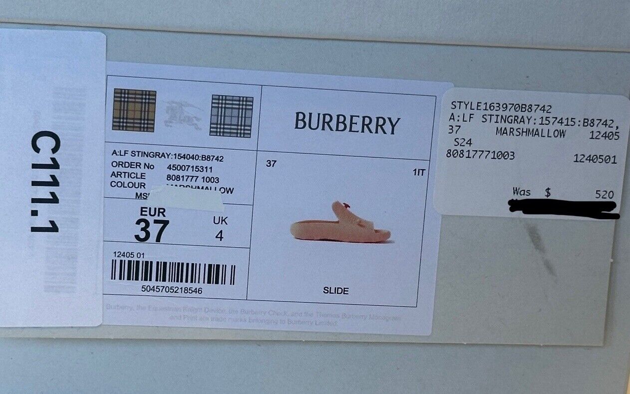 Burberry Women’s Stingray Rubber Neutral Sandals 7 US (37) 8081771 IT NIB $520