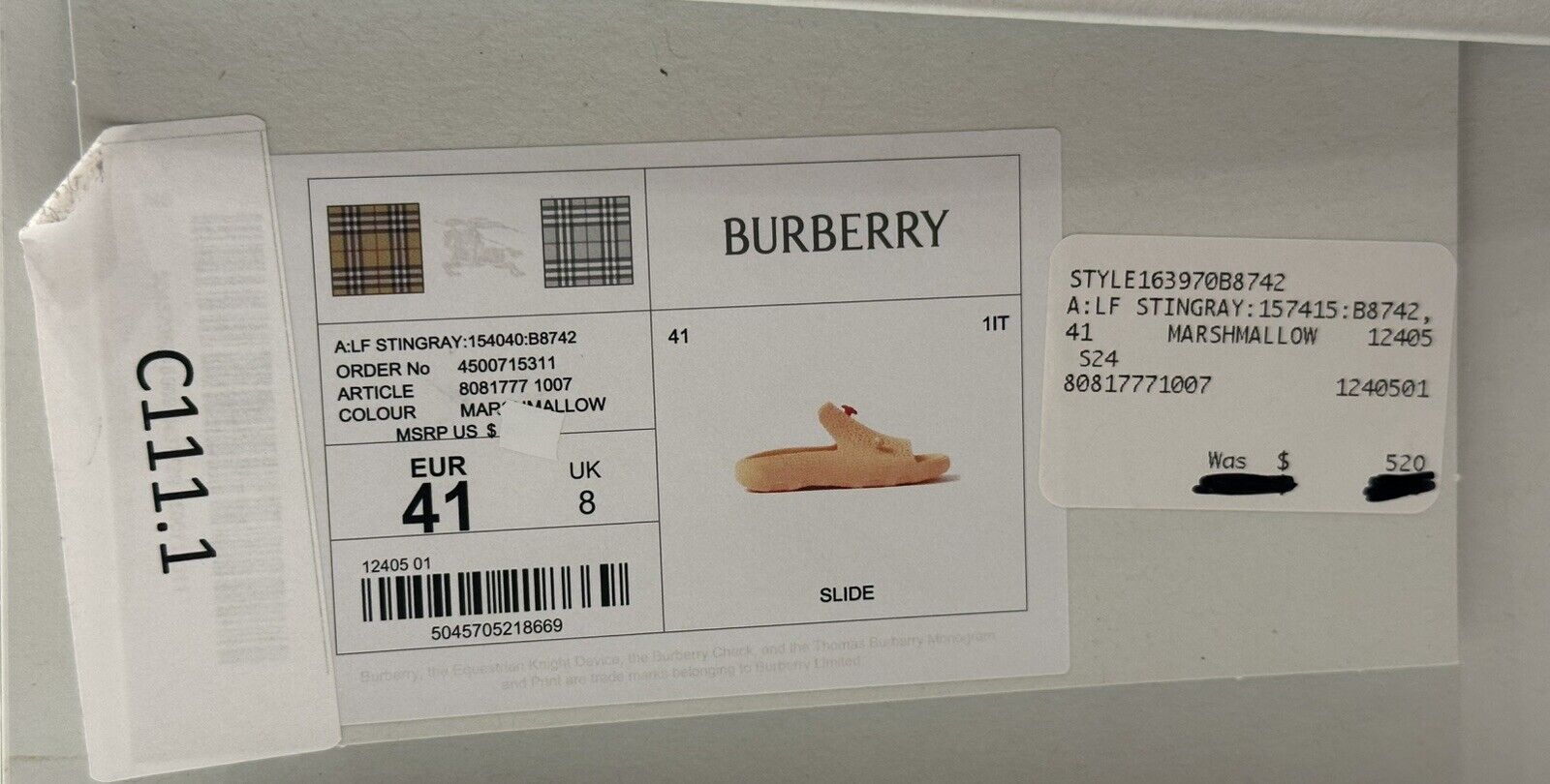 Burberry Women’s Stingray Rubber Neutral Sandals 11 US (41) 8081771 IT NIB $520