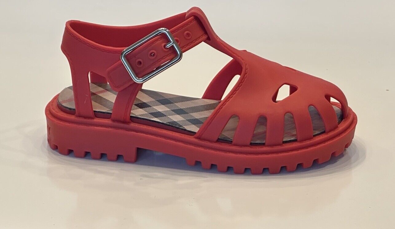 Burberry Jenna Girl's Rubber Bright Red Sandals 25 Euro (8 US) 8062760 NIB $280