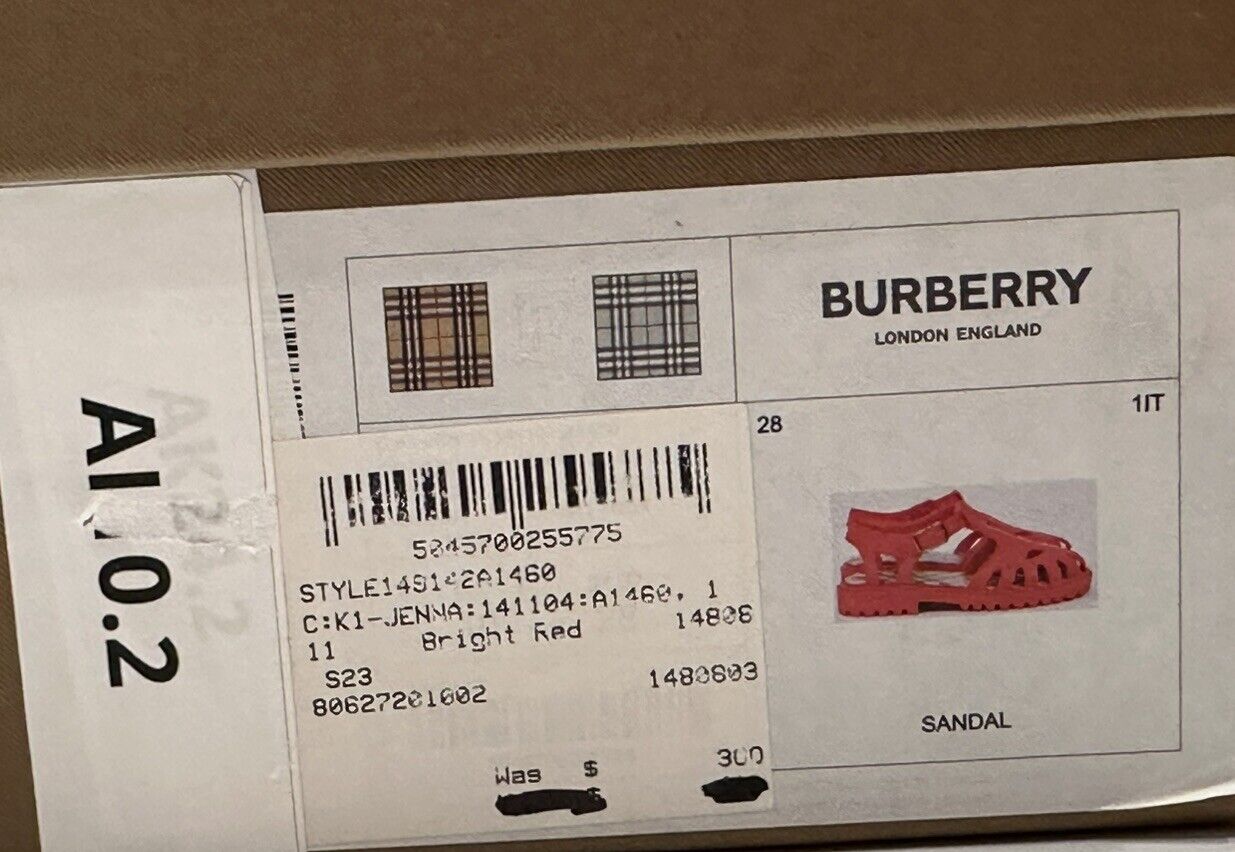 Burberry Jenna Girls Rubber Bright Red Sandals 28 Euro (10 US) 8062760 NIB $300