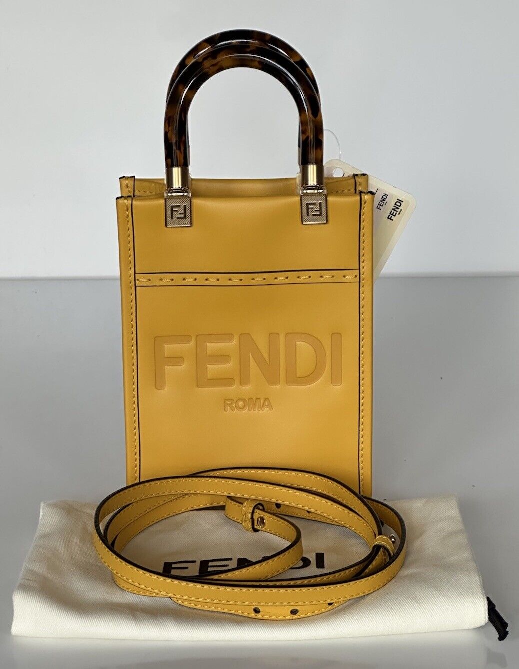 Fendi Roma Calf Leather Yellow Mini Shoulder Bag 8BS051 Italy NWT $1750