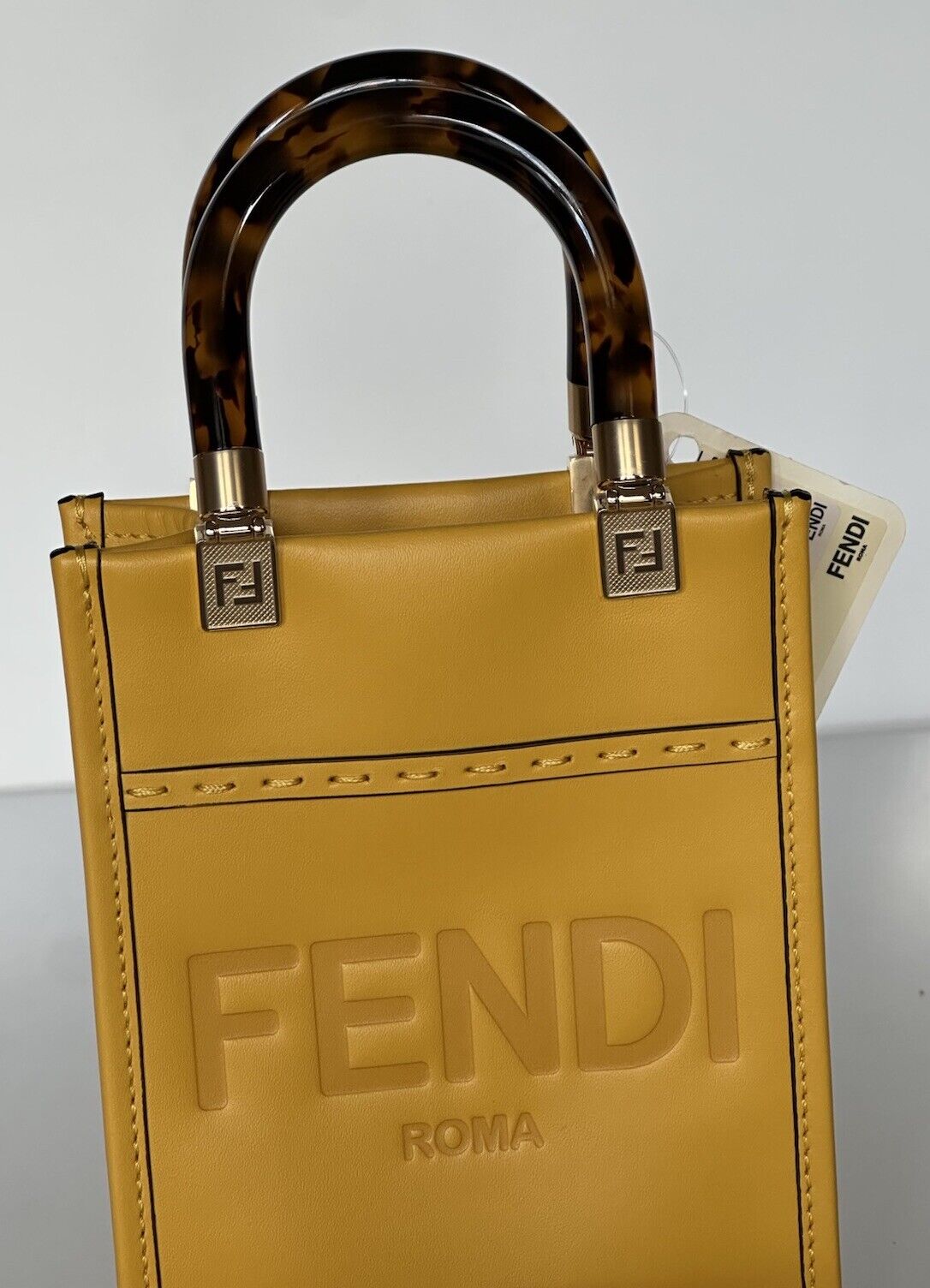 Fendi Roma Calf Leather Yellow Mini Shoulder Bag 8BS051 Italy NWT $1750