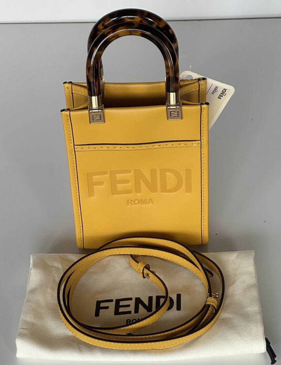 Fendi Roma Calf Leather Yellow Mini Shoulder Bag 8BS051 Italy NWT $1750