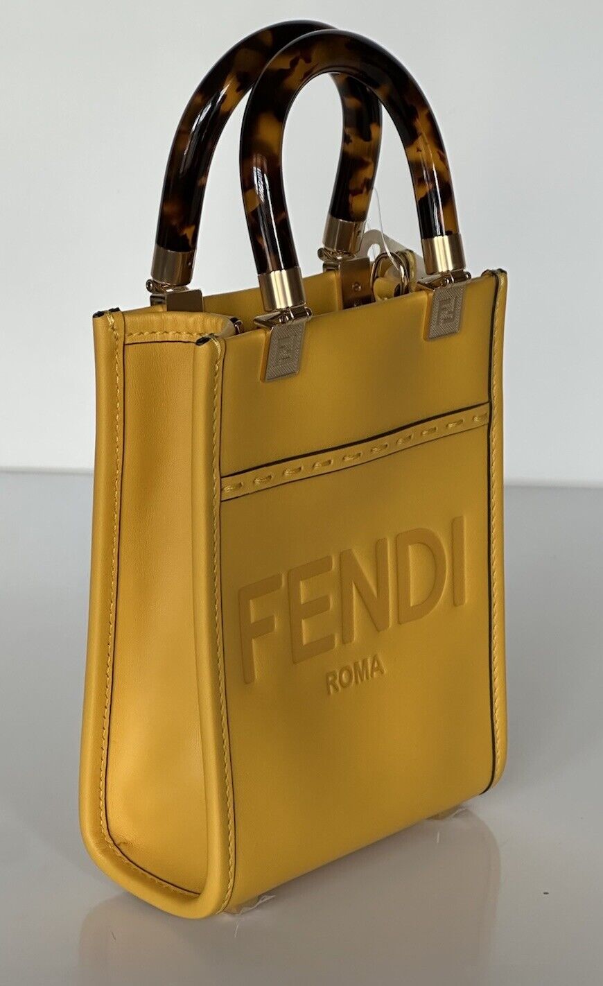 Fendi Roma Calf Leather Yellow Mini Shoulder Bag 8BS051 Italy NWT $1750