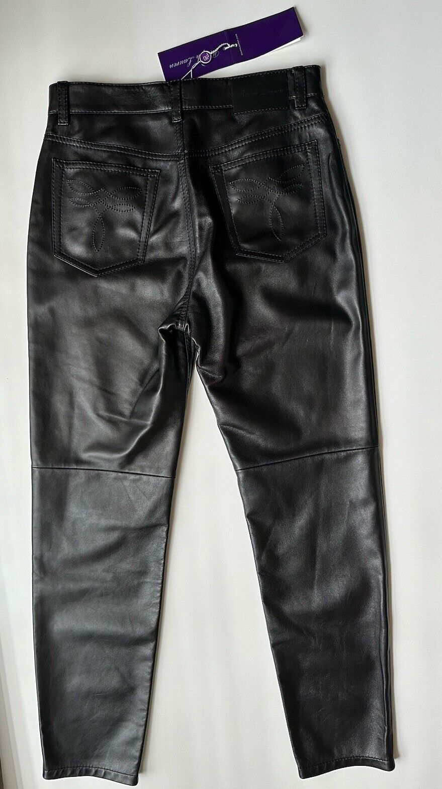 Ralph Lauren Purple Label Women's Black Soft Leather Jeans 8 US Italy NWT $2390