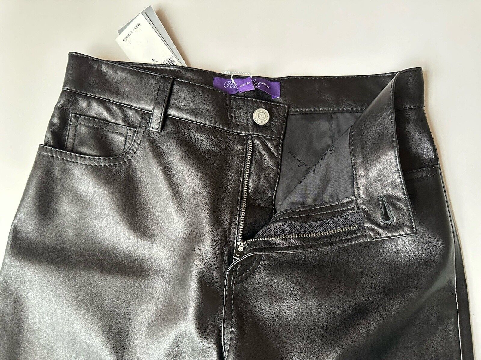 Ralph Lauren Purple Label Women's Black Soft Leather Jeans 8 US Italy NWT $2390