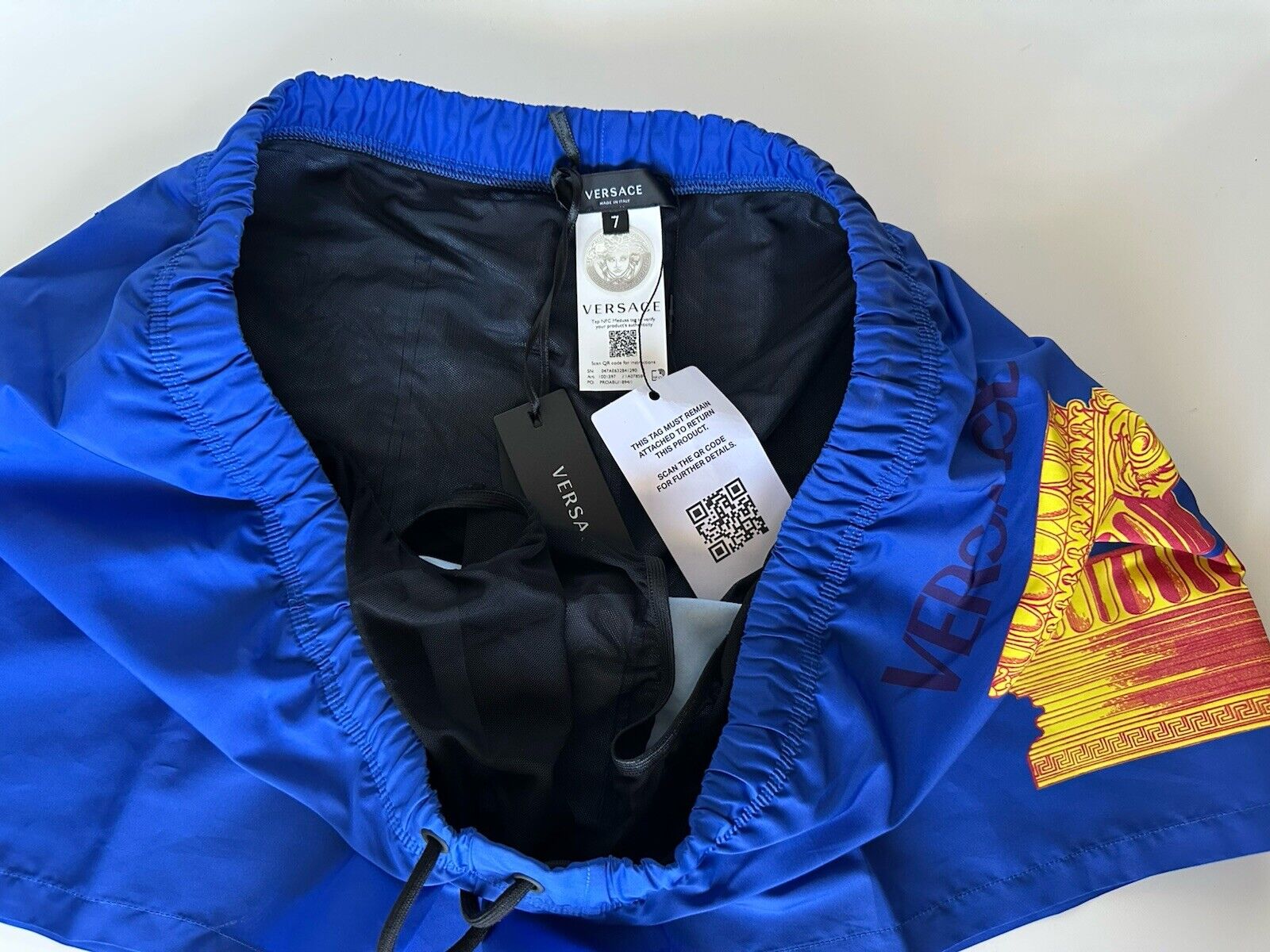 Versace Logo Men's Blue Swim Shorts Size 7 (36”) IT 1001597 NWT $475