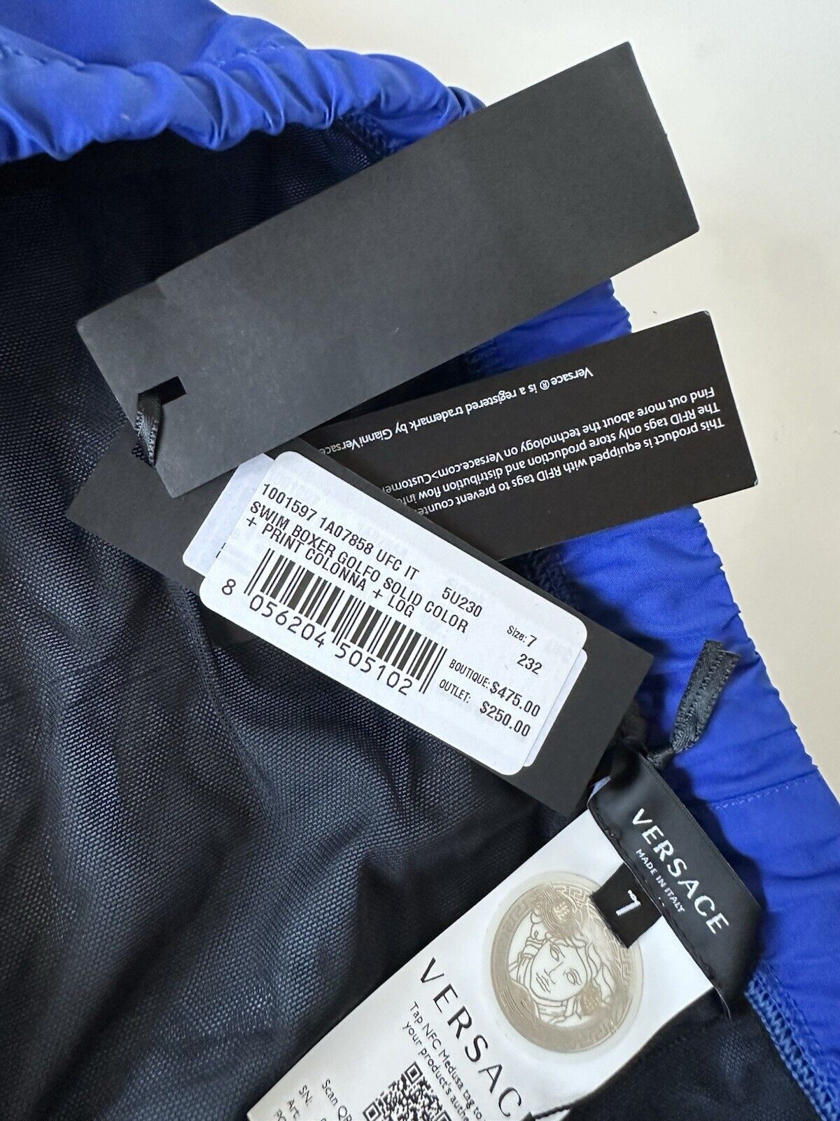 Versace Logo Men's Blue Swim Shorts Size 7 (36”) IT 1001597 NWT $475