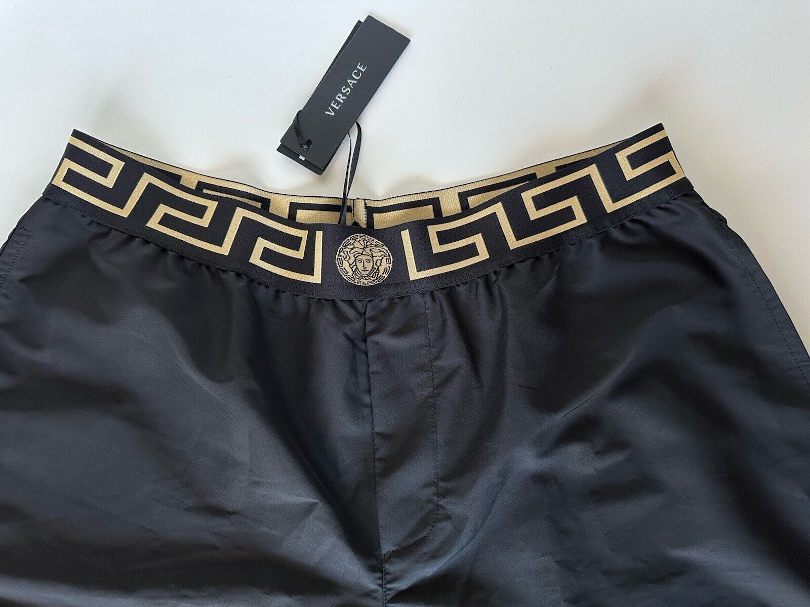 Versace Greek Key Logo Men's Black Swim Shorts Size 5 (32”) IT ABU01027 NWT