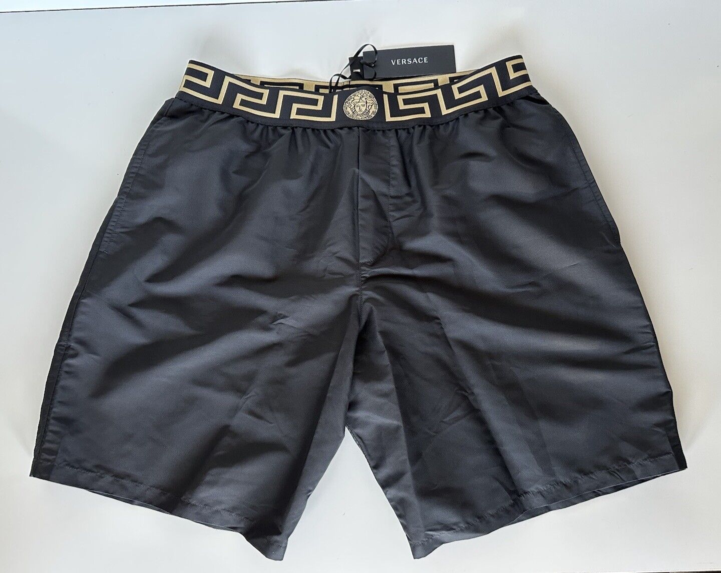 Versace Greek Key Logo Men's Black Swim Shorts Size 5 (32”) IT ABU01023 NWT