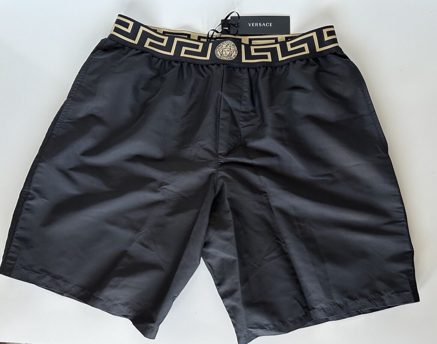 Versace Greek Key Logo Men's Black Swim Shorts Size 5 (32”) IT ABU01023 NWT