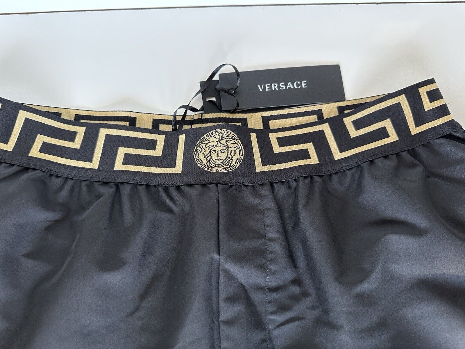 Versace Greek Key Logo Men's Black Swim Shorts Size 5 (32”) IT ABU01023 NWT