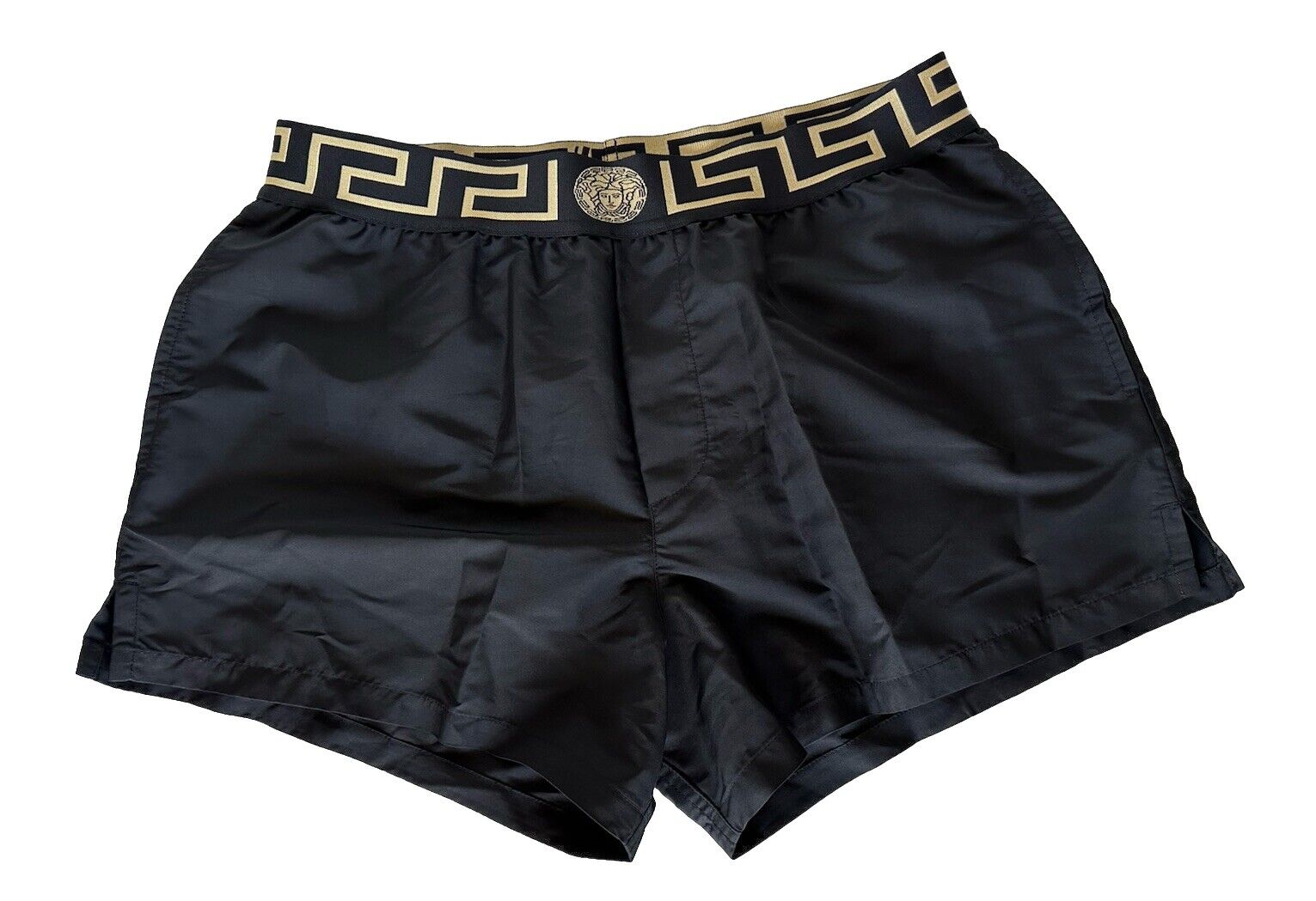 Versace Greek Key Logo Men's Black Short Swim Shorts Size 4 (30”) ABU01022 NWT