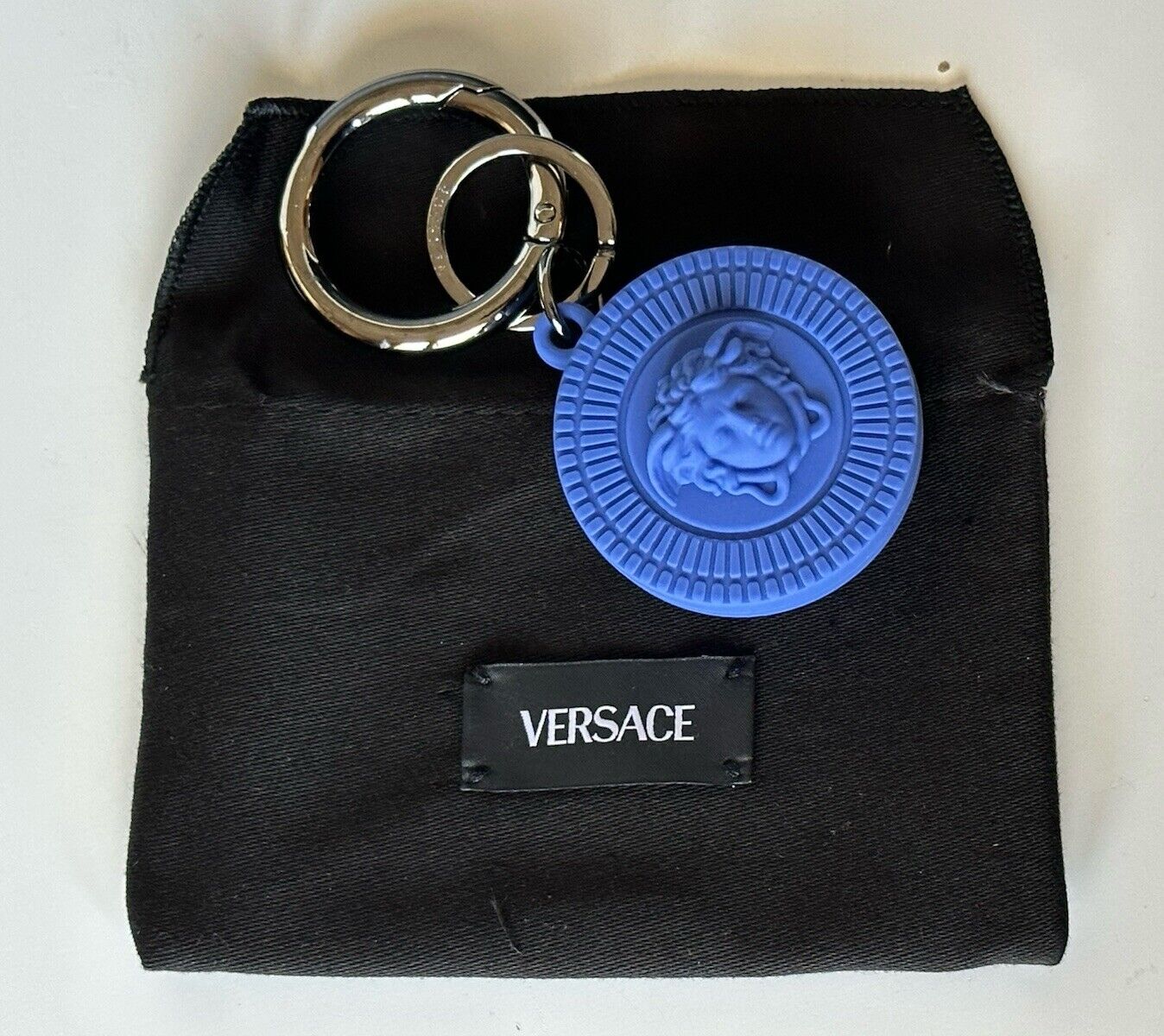 Versace Medusa Head Blue Silicone Air Tag Keychain 1008527 NWT $150