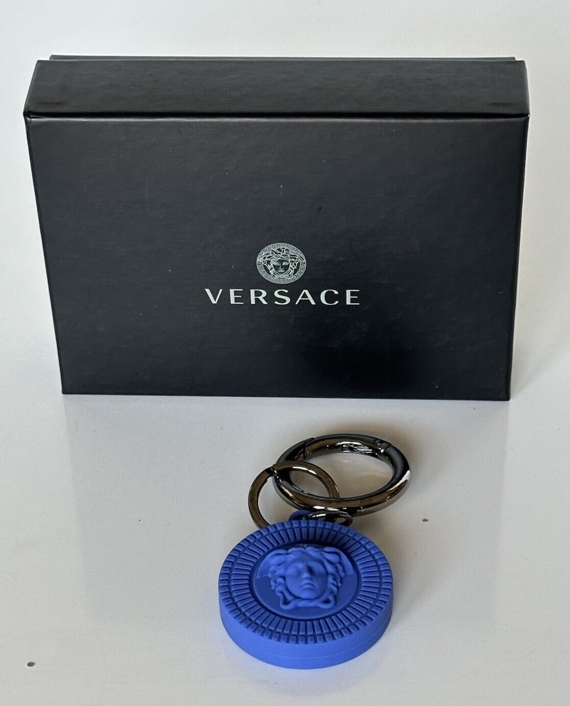 Versace Medusa Head Blue Silicone Air Tag Keychain 1008527 NWT $150