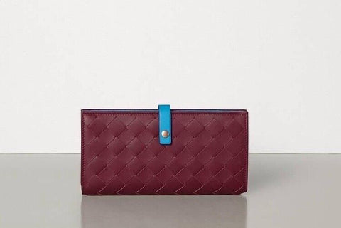 Bottega Veneta Intrecciato Leather Wallet Bordeaux/Sky Blue  518389 IT NWT $830