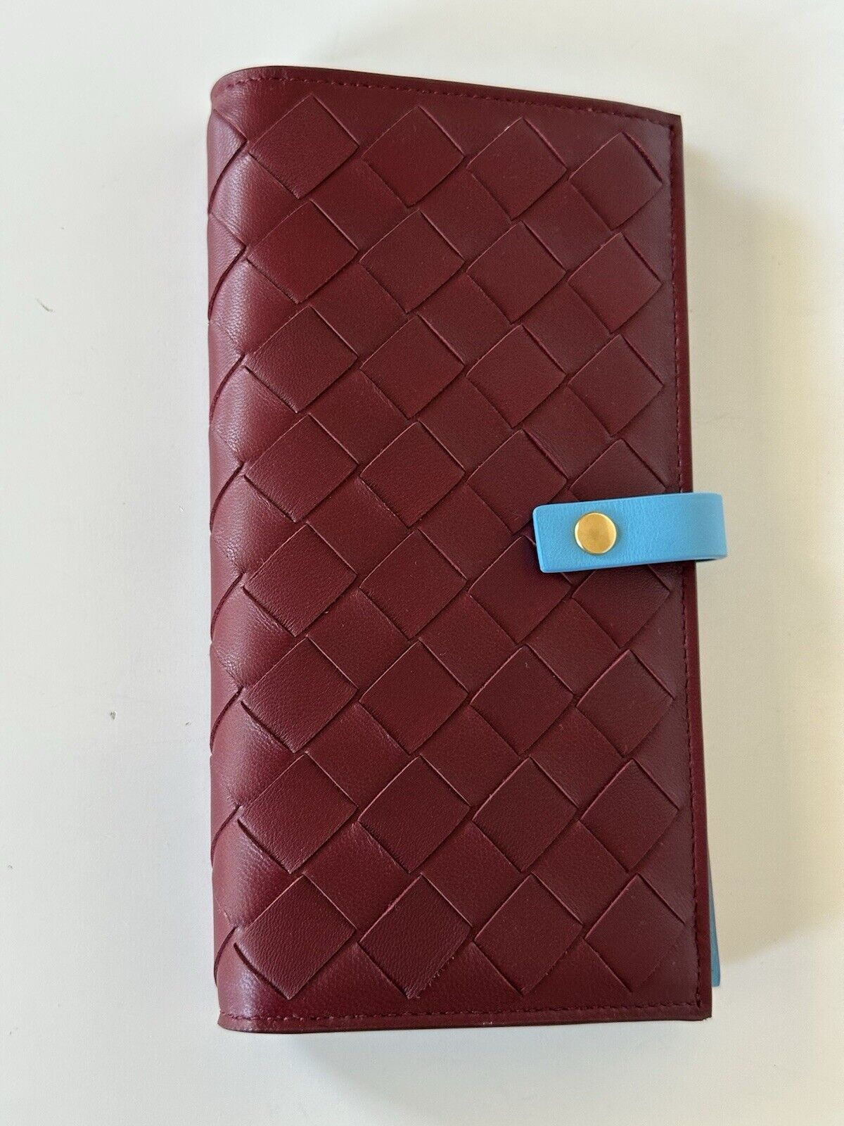 Bottega Veneta Intrecciato Leather Wallet Bordeaux/Sky Blue  518389 IT NWT $830