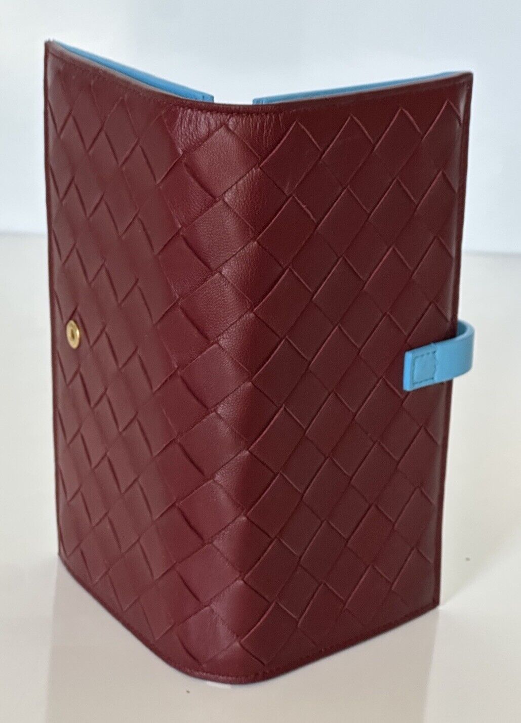 Bottega Veneta Intrecciato Leather Wallet Bordeaux/Sky Blue  518389 IT NWT $830