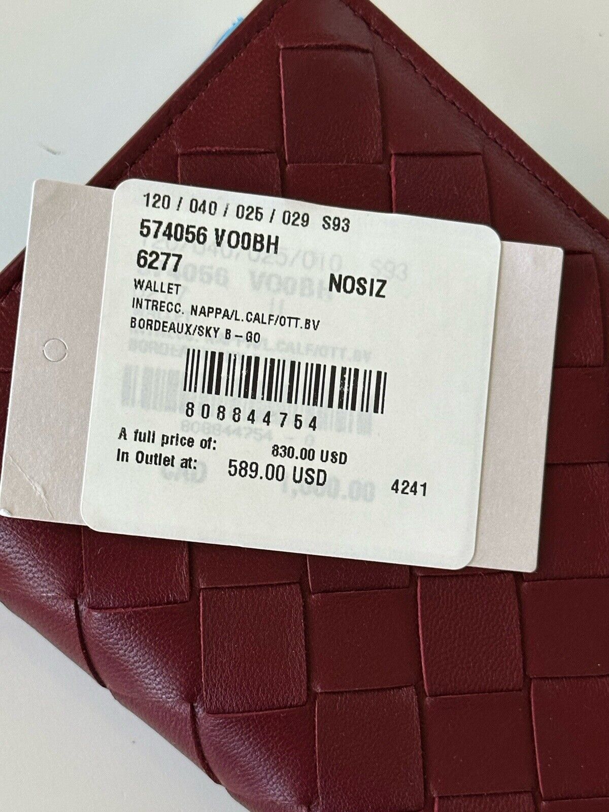 Bottega Veneta Intrecciato Leather Wallet Bordeaux/Sky Blue  518389 IT NWT $830