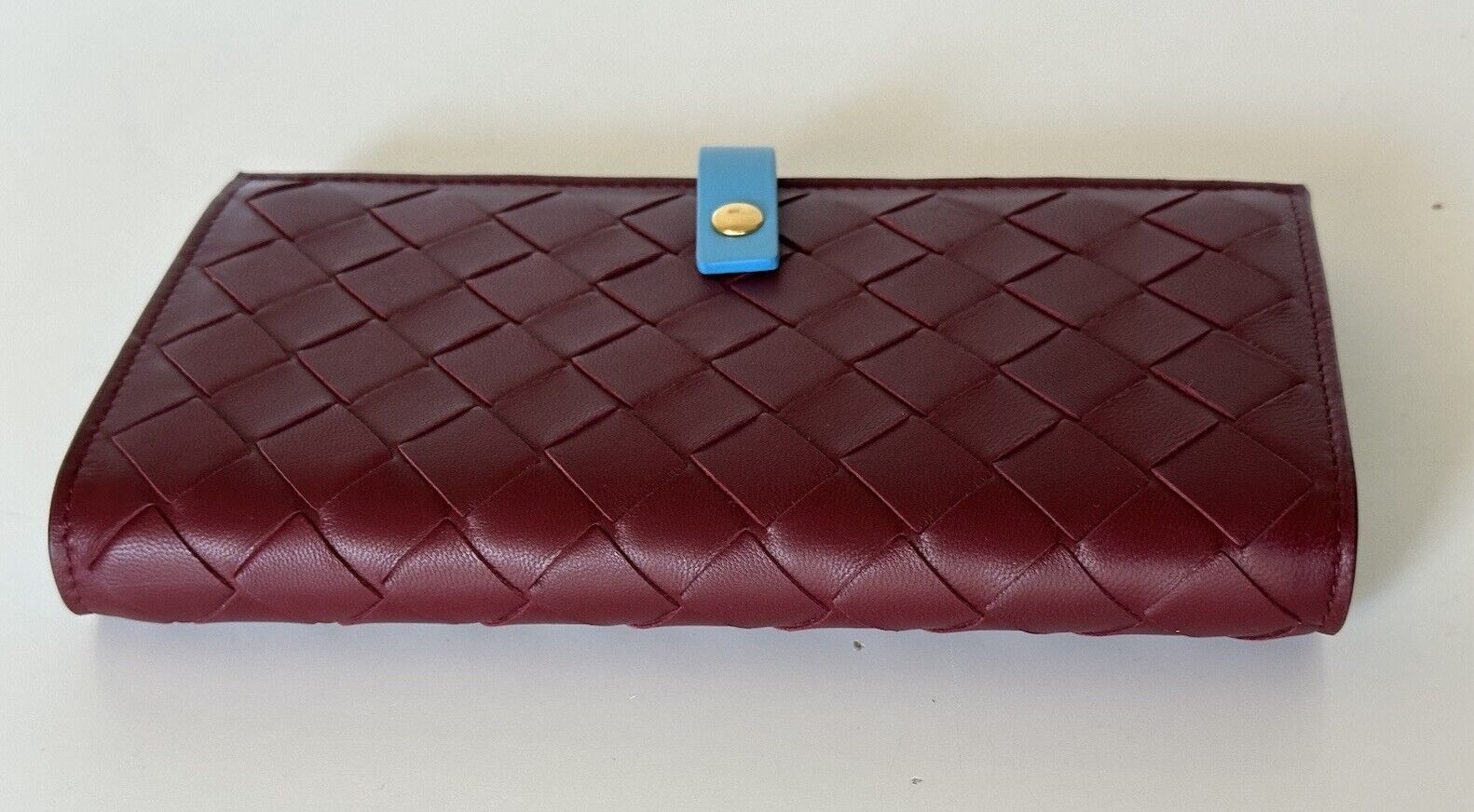 Bottega Veneta Intrecciato Leather Wallet Bordeaux/Sky Blue  518389 IT NWT $830